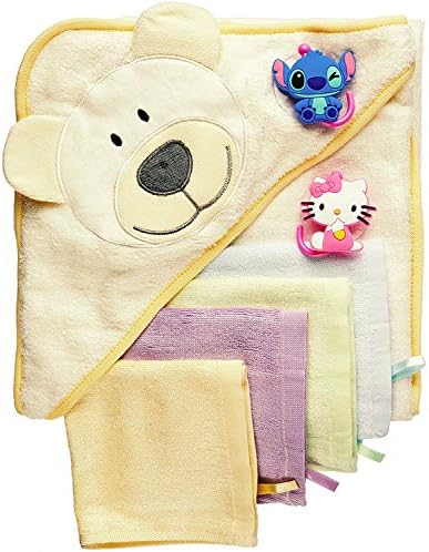 Baby Bath Gift Set: Bamboo Hooded Towel + 6 Washcloths + 2 Suction Cup Hooks + Baby Massage Ebook by BabyVoice