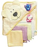 Baby Bath Gift Set: Bamboo Hooded Towel + 6 Washcloths + 2 Suction Cup Hooks + Baby Massage Ebook by BabyVoice