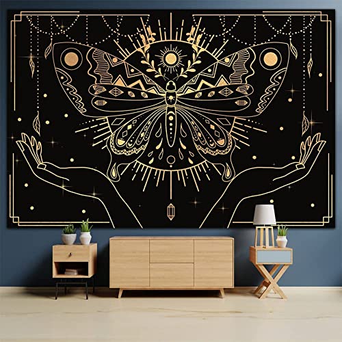 Tapestry for Bedroom, Trippy Butterfly Tapestry Black and Golden Tapestry Aesthetic Tapestry Wall Hanging Decor for Room (M- W59.1\