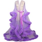 YUEKUI Long Fur Tulle Robe for Women, Maternity Lingerie, Sexy Robe for Maternity Photoshoot