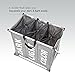 HOMEST Laundry Basket 3 Sections, Large Dirty Clothes Hamper Sorter for Bathroom, Foldable Hamper Divided, Grey