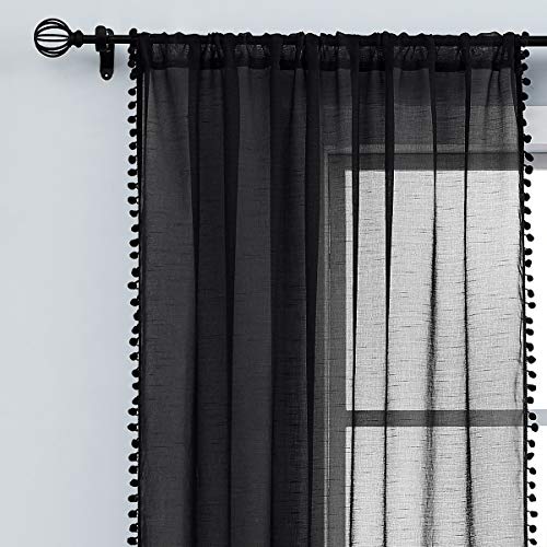 Black Sheer Curtains for Living Room 95" Linen Texture Chic Curtain