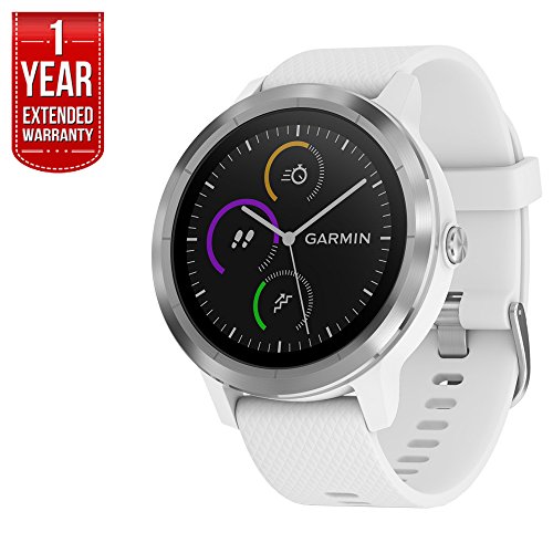 Beach Camera Garmin 010-01769-21 Vivoactive 3 GPS Fitness Smartwatch (White & Stainless) + 1 Year Extended Warranty