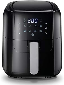 JIANGAA Air Fryer, Airfryer for Home Use 6L Healthy Smart Home, Timer and Adjustable Temperature Control for Healthy Oil Free or Low Fat Cooking, 1400 W, Black, E023NT