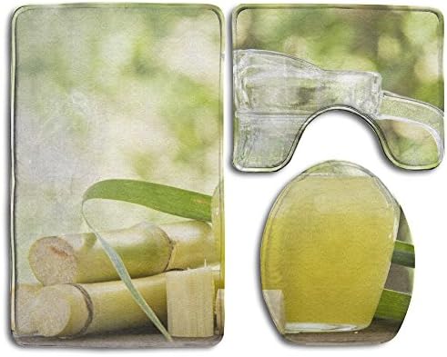 Rzymaesa Fresh Squeezed Sugar Cane Juice In Pitcher With Cut Pieces Cane On Bathroom Rug 3 Piece Bath Mat Set Contour Rug And Lid Cover