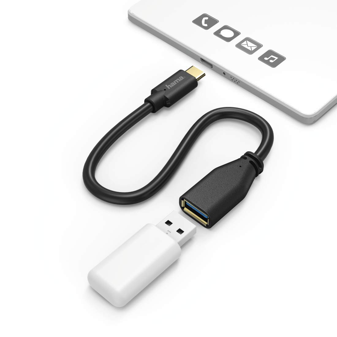 Hama USB-C Adapter Cable, USB-C Male - Female USB-3.1-A, gold, 0.15m