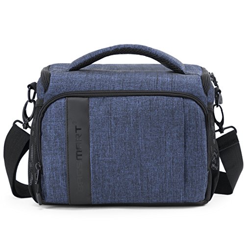 BAGSMART Compact Camera Shoulder Bag for SLR/DSLR with Waterproof Rain Cover, Heather Blue