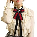 Rhinestore Crystal Women/Men Pre Tie Striped Ribbon Collar Tie Brooch Pin