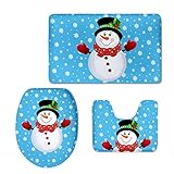 Coloranimal Christmas Design 3 Piece Bathroom Rug Set Includes Bath Mat/Contour/Toilet Lid Cover(Snowman)