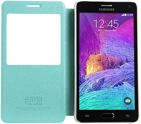 Raydes Samsung Galaxy Note 4 Case - KLD/Kalaideng the Iceland Series Ultra Slim Stand Case - Interactive Viewing Window, Lightweight, Premium PU with special Silk pattern, Hard Shell Stand Case Cover - For Samsung Galaxy Note 4 [SM-N910S / SM-N910C] - Blue