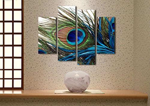InDesign Wall Art Gorgeous Peacock Feather Modern Home Decor - Canvas Print Set of 4 - Stretched & Ready to Hang - Big Size 48Wx38Hx1D inches / 120Wx95Hx2.5D cm - Multiple