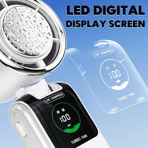 Handheld Fan with Cooling Plate, Portable Fan with Ice Cooler, 3-Second Fast Cooling,Rechargeable 4000mAh, 4 Speeds, Handheld Hanging Neck Desktop, Essential for Summer Travel/Outdoor/Office