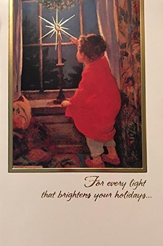 (14) Gold Foil Embossed "For Every Light..." Holiday Cards - Light Blue Envelopes - May You and Your Loved Ones Share a Happy Memory That Warms Your Hearts for Years to Come