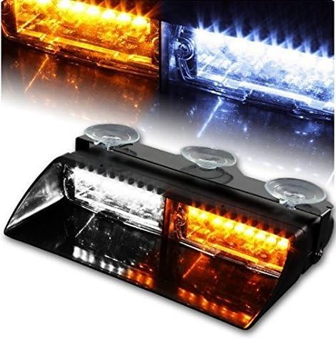 FuriAuto 16 LED High Intensity Law Enforcement Beacon Emergenc Flashing Lamps Warning Strobe Lights for Vehicle Car Truck SUV Interior Roof / Dashboard / Windshield with Suction Cups (Amber &amp; White)