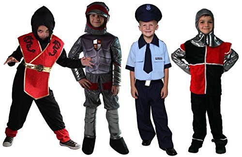 Boys 4-Pack Dress Up Costume Gift Set (4/6, Armour/Ninja/Policemen/Knight)
