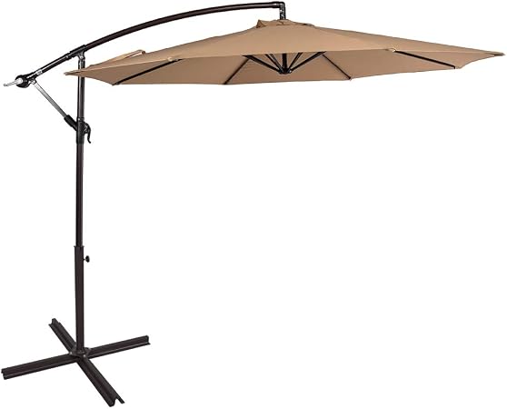Amazon Com Sundale Outdoor 10 Feet Aluminum Offset Patio Umbrella With Crank And Cross Bar Set Cantilever Umbrella For Deck Garden Backyard 8 Steel Ribs 100 Polyester Canopy Shade Tan Garden Outdoor