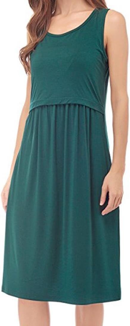 Maternity Dress,Brezeh Women's Sleeveless Nursing Breastfeeding Dress Round Neck Casual Loose Pregnant Dress For Ladies (M, Green)