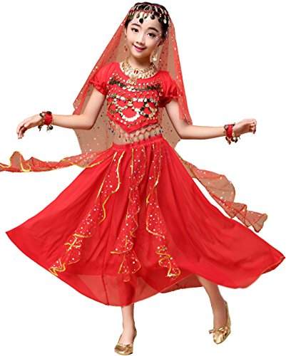 Indian Belly Dancing Costumes - Astage Girl Belly Dance Sequin Indian Dance Costume Halloween Wear Red