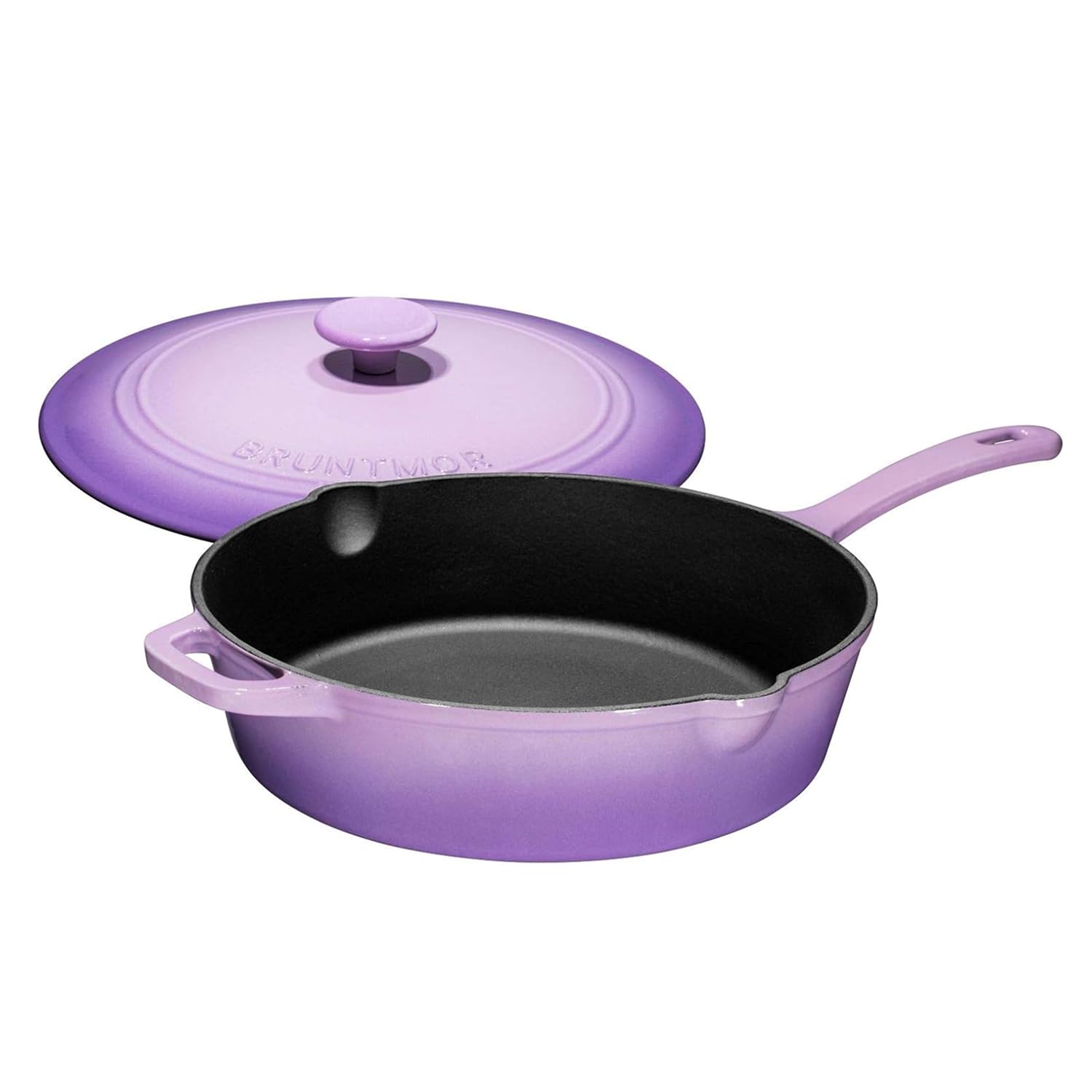 Bruntmor 5qt Purple Enameled Cast iron Skillets With Lid and handle, Non stick Cookware And Grill For Casserole Dish, 5 Quarts Grill Frying Pan,Saute pan,Bakeware