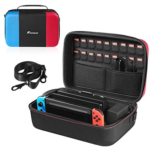 Foxnovo Carrying Case for Switch System, Durable Hard Protective Case Portable Travel Case with 18 Cartridge Holders for Game Cards, Switch Console, Joy-Con Grip and Other Switch Accessories