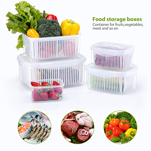 Luxear Produce Contenedores de Almacenamiento sin Bpa, Almacenamiento de Verduras y Frutas Frescas con Sistema de Control de Ventilacion y Division Ajustable, 5 Contenedores 0.7+1.35+2.3+3.8+5.8 L, Blanco