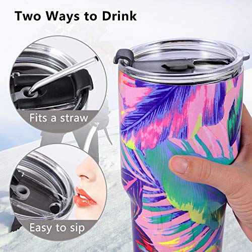 2PCS 30oz Stainless Steel Insulated Tumbler Travel Mug with Straw Slider Lid, Cleaning Brush, Double Wall Vacuum