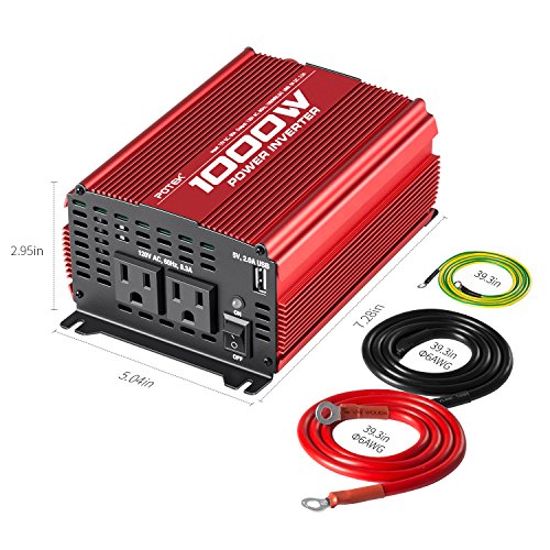 POTEK 1000W Power Inverter DC 12V to AC 110V Car Inverter Dual AC Outlets with 2A USB Output