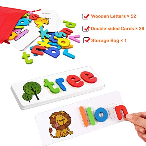 XUNPAS Spelling Game Toys for Kids,Sight Words Games Educational Learning Matching Wooden Letter Words Puzzles Games Toys for Kids Boys Girls Age 3 4 5 6 Year Old Years Old