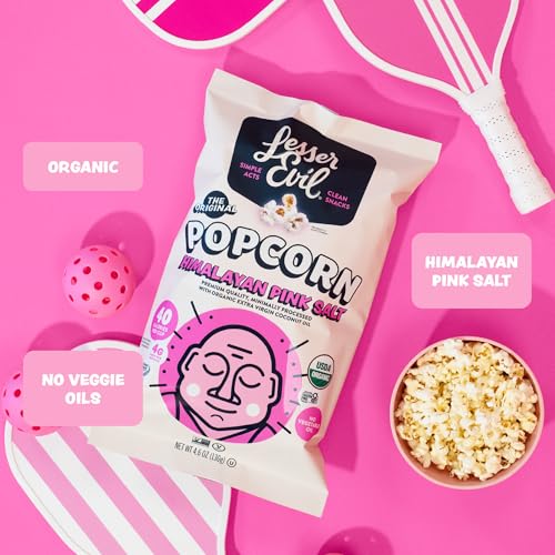 LESSEREVIL HIMALAYAN PINK SALT ORGANIC POPCORN, PREMIUM QUALITY, MINIMALLY PROCESSED, NO VEGETABLE OIL, 0.46 OZ, PACK OF 24