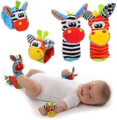 YOLO Baby Wrist Rattle Toys Socks - Infant Wrist Rattles and Foot Finder Set, Toddler Early Educational Development Soft Animal Toy for Boys and Girls Set of 4 pcs (Zebra)