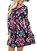 ZESICA Women's Round Neck Floral Print Long Sleeve Swing Pleated T Shirt Tunic Dress