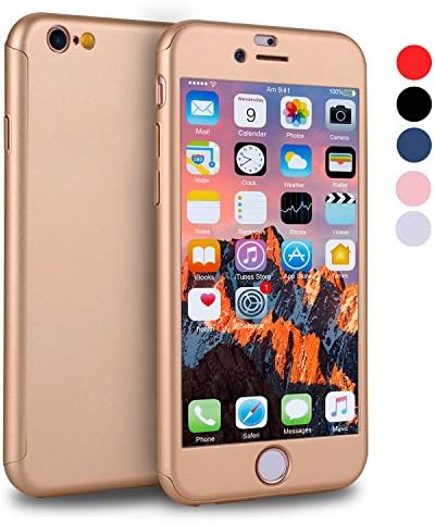 iPhone 6s Plus Case, VANSIN 360 Full Body Cover Ultra Thin Protective Hard Slim Case Coated Non Slip Matte Surface with Screen Protector for Apple iPhone 6 Plus &amp; iPhone 6s Plus (5.5'') - Gold