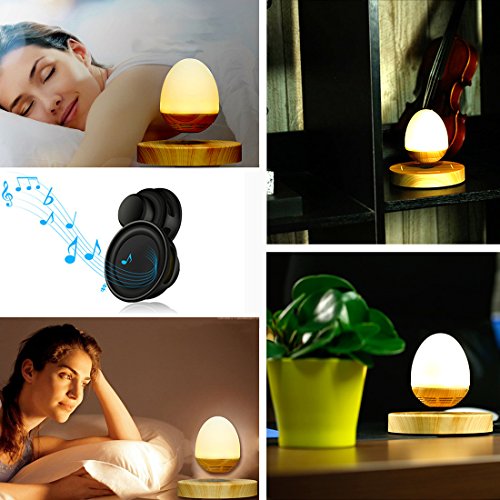 NASKY Maglev Levitation Bluetooth Speakers with Wood Grain Base LED Bulb Portable Wireless Smart Floating Night Light Lamp