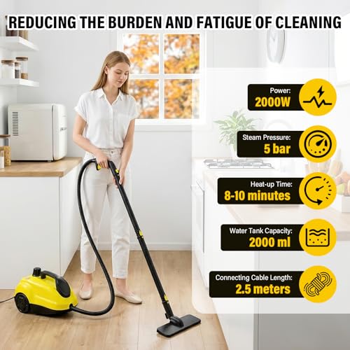 Steam Cleaner, Home Steam Cleaner 2 L 2000W Steam Pressure 5 Bar with 23 Vaporetto Accessories for Sanitizing Floor, Sofas, Furniture, Car