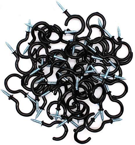 Sricam 100 Pack Cup Ceiling Hooks, Vinyl Coated Screw-Plant Hooks, Kitchen Hooks, Cup Hook Great for Indoor, Christmas Light Hook & Outdoor Use (1-1/4 inch, Black)