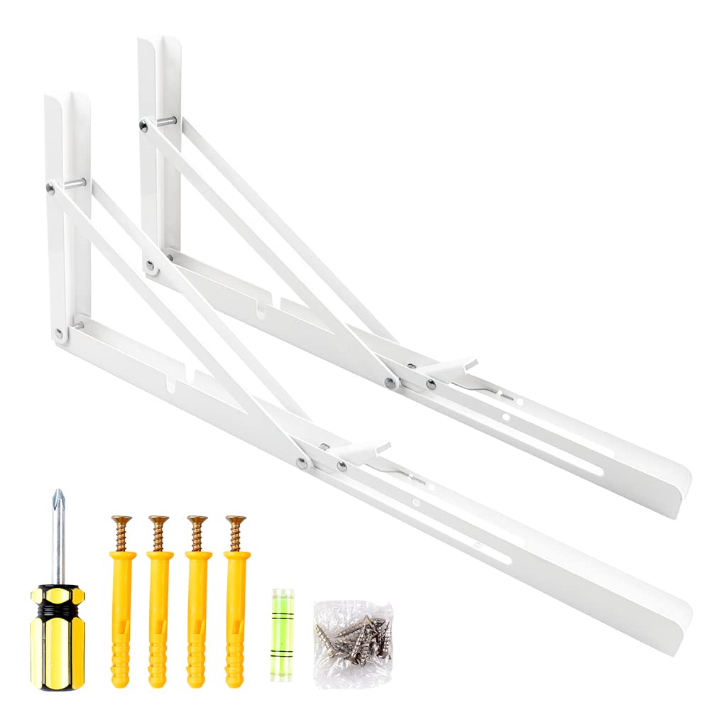 Oudtinx 2PCS Folding Shelf Brackets,Heavy Duty Triangle Shelf Bracket for Bench Table,Wall Mounted Standing Shelf Brackets for Saving Place,Multi Size 18" White