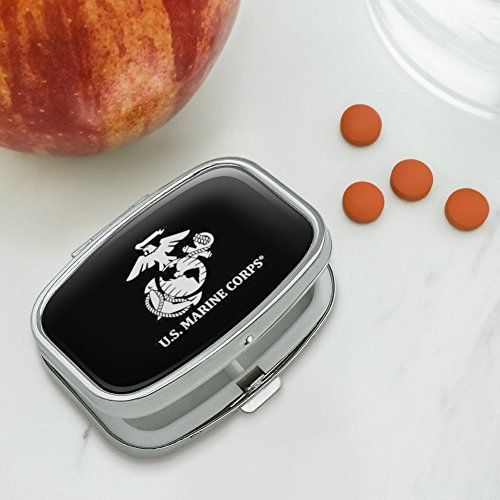 U.S. Marine Corps USMC White Logo on Black Officially Licensed Rectangle Pill Case Trinket Gift Box