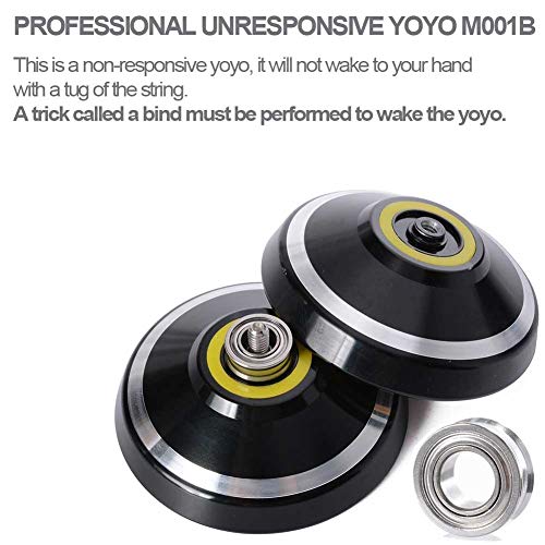 YOSTAR Metal Yoyo Professional Yoyo MAGICYOYO Silencer M001-B Unresponsive Yoyo - Stable Yoyo - Durable Black Yoyo Made of Aluminum + Holster, Yoyo Bag, Glove, 5 Yoyo Strings(Black & Golden)