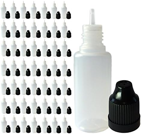 510 Central 15mL LDPE Plastic Thin Tip Dropper Bottles (50 Pack, Black Caps)
