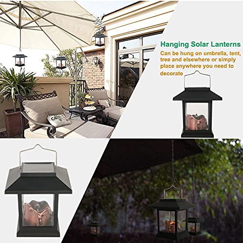 4 Packs Solar Lanterns Outdoor Hanging Lanterns- Garden Waterproof LED Candle Flickering Lights for Patio Courtyard Garden Decorative