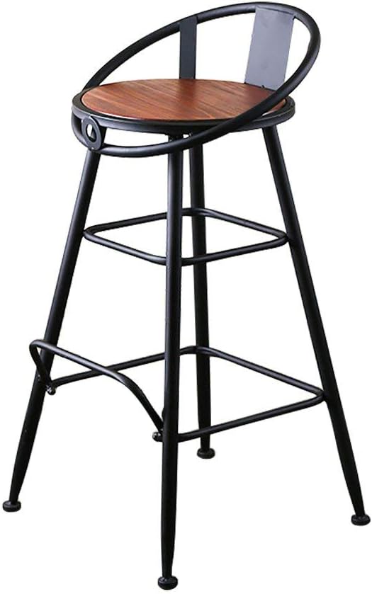 Ibuprofen Stool Chair Seat Shoe Bench Backrest Chair Retro Bar Chair High Stool round Seat Industrial Style Breakfast Chair, Solid Wood Chair, 65CM