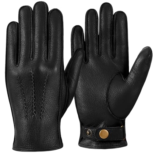 GSG SINCE 1998 Lederhandschuhe Herren Gefüttert – Mit warmem Kaschmir-Wollfutter & chromfreiem Schafsleder – Thermo Handschuhe Herren als Fahrerhandschuhe für Auto & Winter Schwarz S