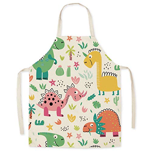 Eyands Dinosaur Child Apron for Cooking Baking - Cute Pattern Linen Kitchen Apron for Kids, Cooking Painting Gardening Apron — image 1