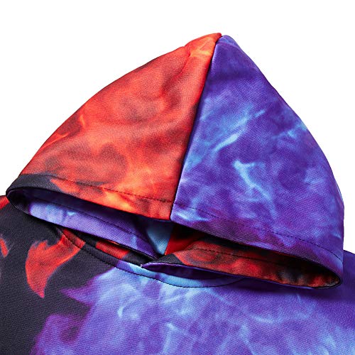 RAISEVERN Boy\'s Girl\'s 3D Printed Hooded Sweatshirts with Cool Falme Fire Graphic Long Sleeve Pullover Hoodie for Kids, Flame2, 11-14T(XXL)