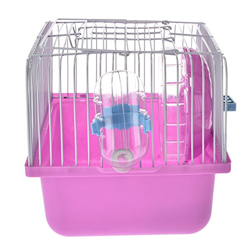 Hamsters Portable Cage Small Plastic Cage with Built-in Water Bottle Playing Wheel Outdoor Travelling Carrier for Small Animals Pink