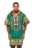 Mens African Swag Dashiki Loose Traditional Long Hoodie Top W/ Hood (One Size, Green)
