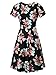 HUHOT Women Short Sleeve Round Neck Summer Casual Flared Midi Dress (Medium, Red Peony)