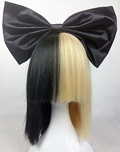 Diy-Wig Fashion Bowknot Half Black Blonde 2 Tone Shoulder Length Cosplay Costume Wig