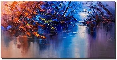 Blue &amp; Orange Red Forest Water Modern Giclee Canvas Prints Abstract Artwork Landscape Tree Oil Paintings Pictures on Canvas Wall Art for Living Room Home Decorations (16X32inch)