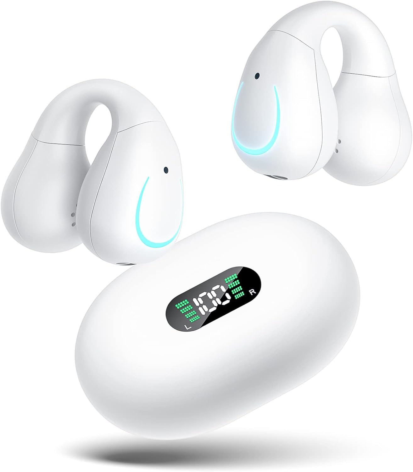 耳を塞がないイヤホン【業界初イヤーカフ イヤホン】イヤホン bluetooth 骨伝導イヤホン の革新 Erssimo イヤホン ワイヤレスイヤホン bluetooth イヤホン ワイヤレス 空気伝導イヤホン オープンイヤー イヤホン 耳に挟むイヤホン ブルートゥースイヤホン 片耳 音漏れ抑制 耳挟み イヤホンマイク Type‐C急速充電 外の音が聞こえるイヤホン ン（押すタイプ） 白商品画像